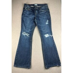 Aeropostale Jeans Juniors 13/14 Blue Hailey Flare Long‎ Distressed Denim